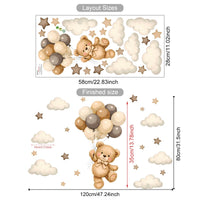 STICKER ENFANT PVC Ours Avec Ballons Nuages Et Étoiles