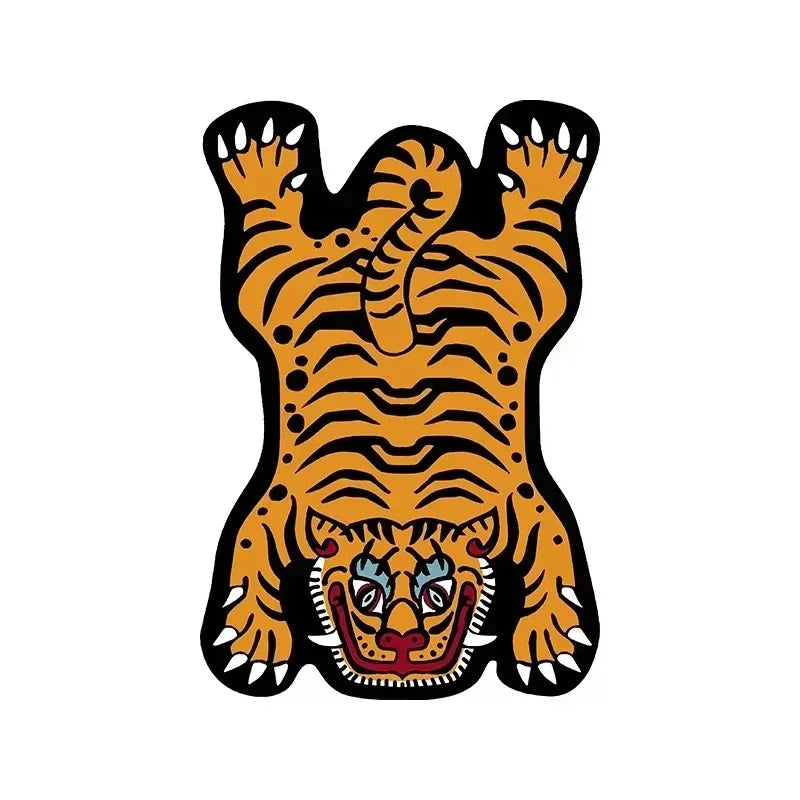Tapis Tigre Dessin Animé en Velours de Cristal pour Salon et Chambre