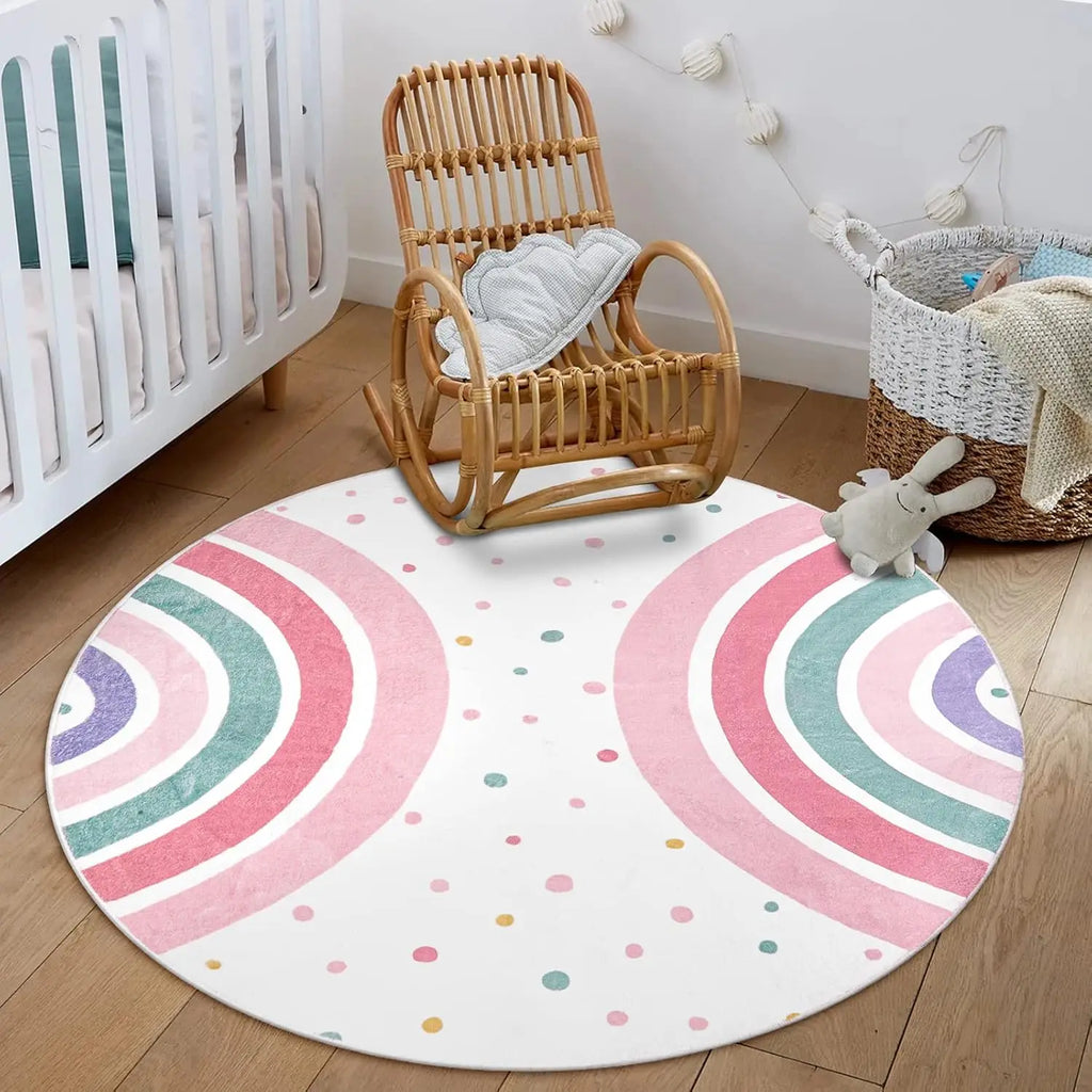 TAPIS DE CHAMBRE ENFANTS Flanelle Rond Arc-En-Ciel