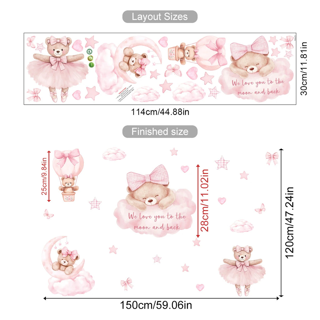 STICKER ENFANT Vinyle Mat Translucide Montgolfière Ours