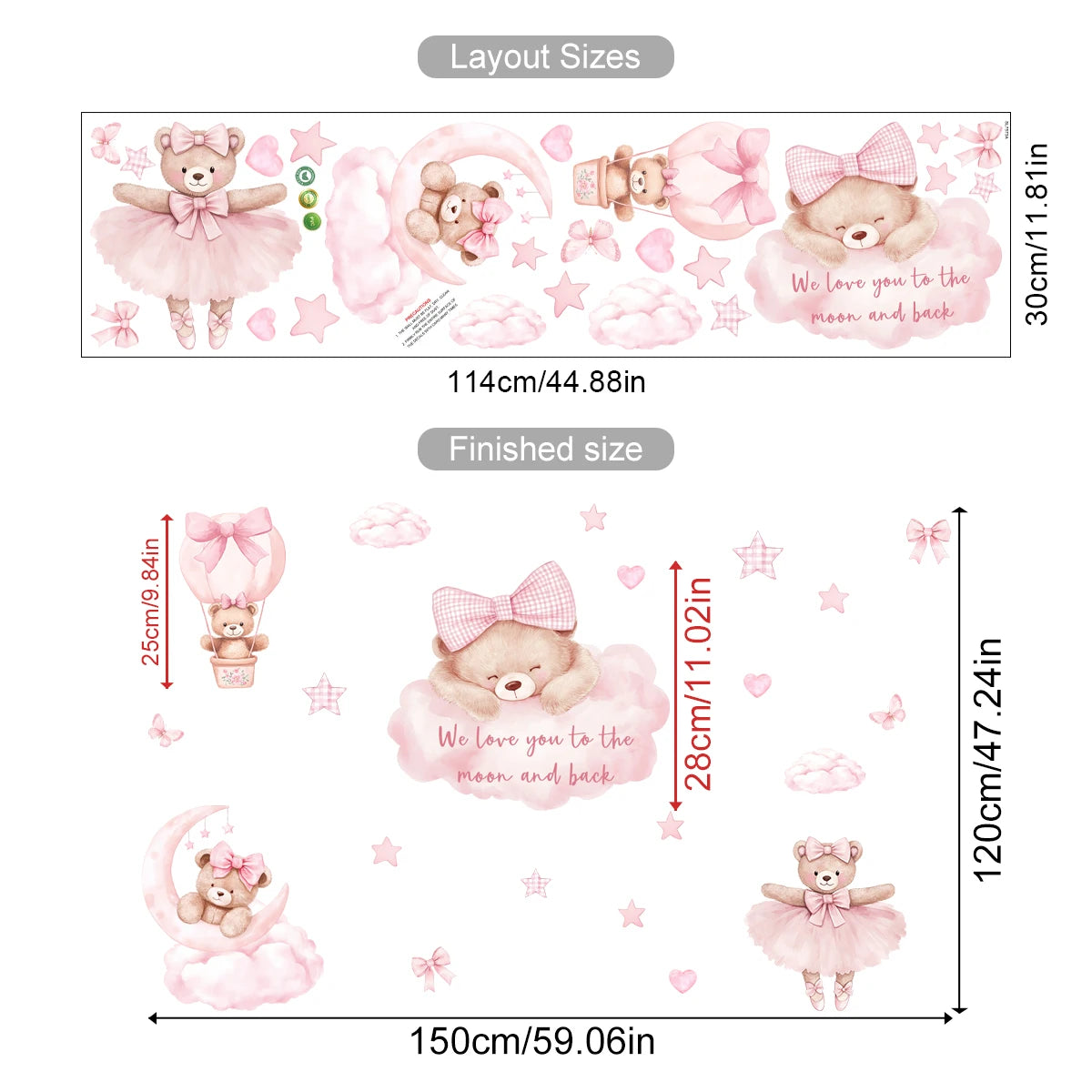 STICKER ENFANT Vinyle Mat Translucide Montgolfière Ours