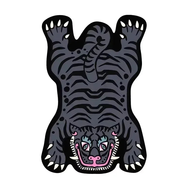 Tapis Tigre Dessin Animé en Velours de Cristal pour Salon et Chambre