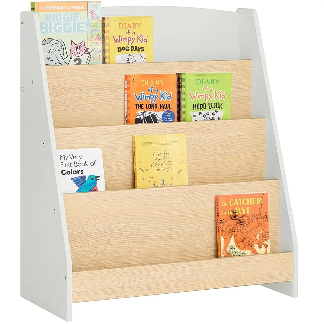 Bibliothèque Frontale Pour Enfants MDF Blanc Et Bois Naturel