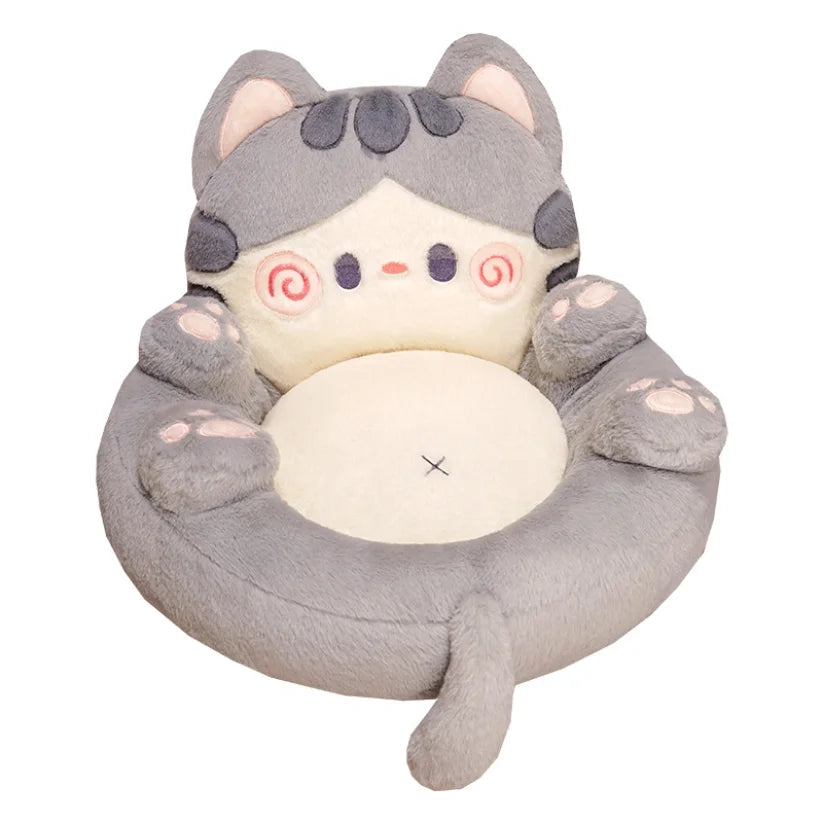 Coussin de sol Tatami Chat avec dossier intégré en fausse fourrure