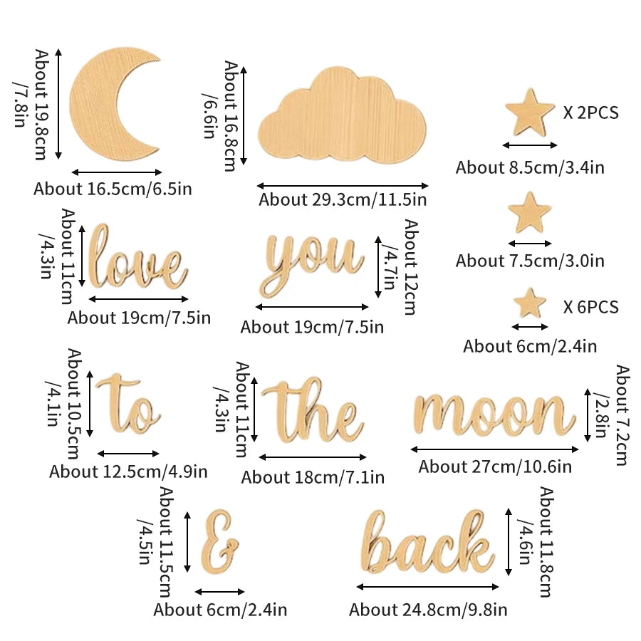 Sticker En Bois Lune Étoiles Et Nuage