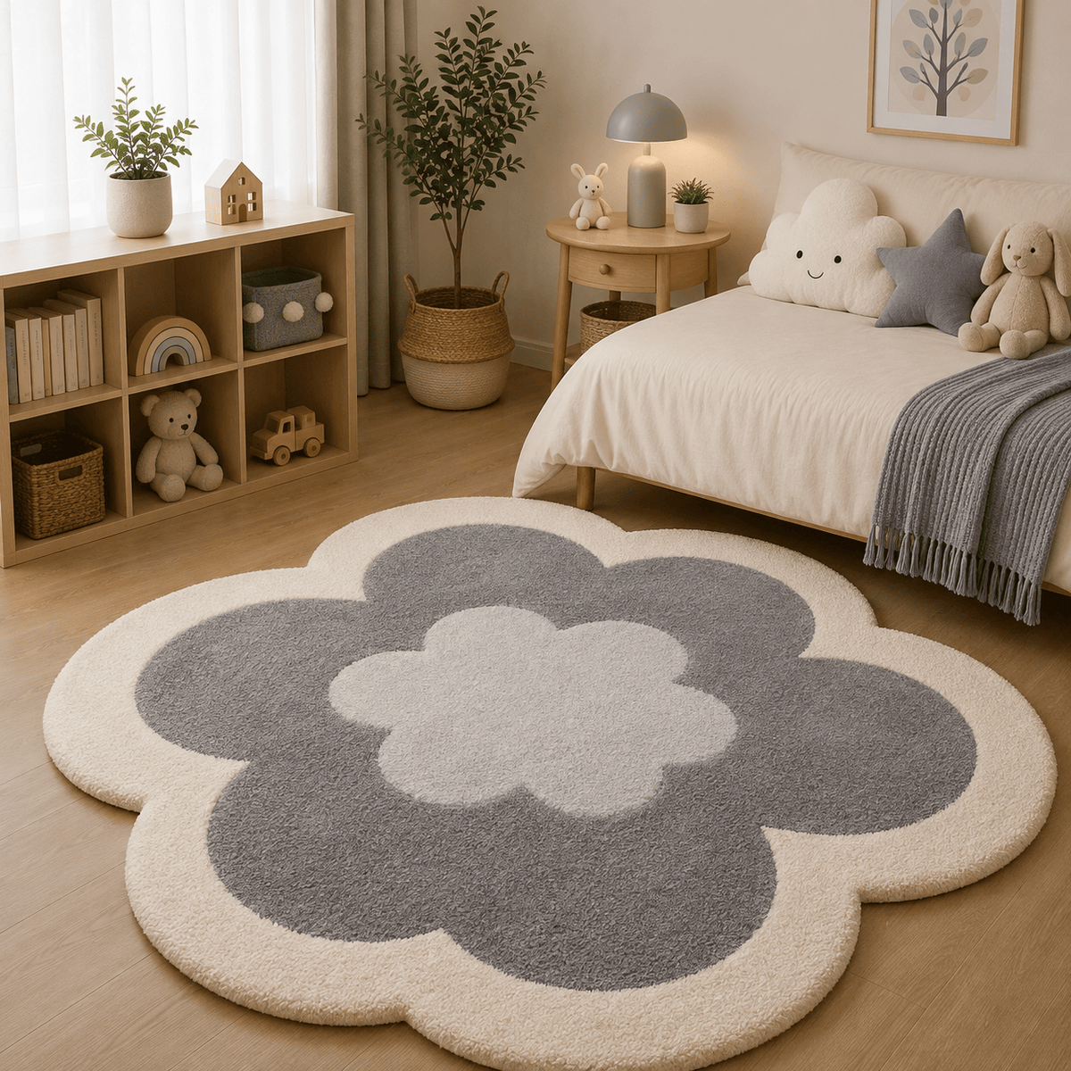 Ma boutique Tapis Fleur Forme Rose Et Crème