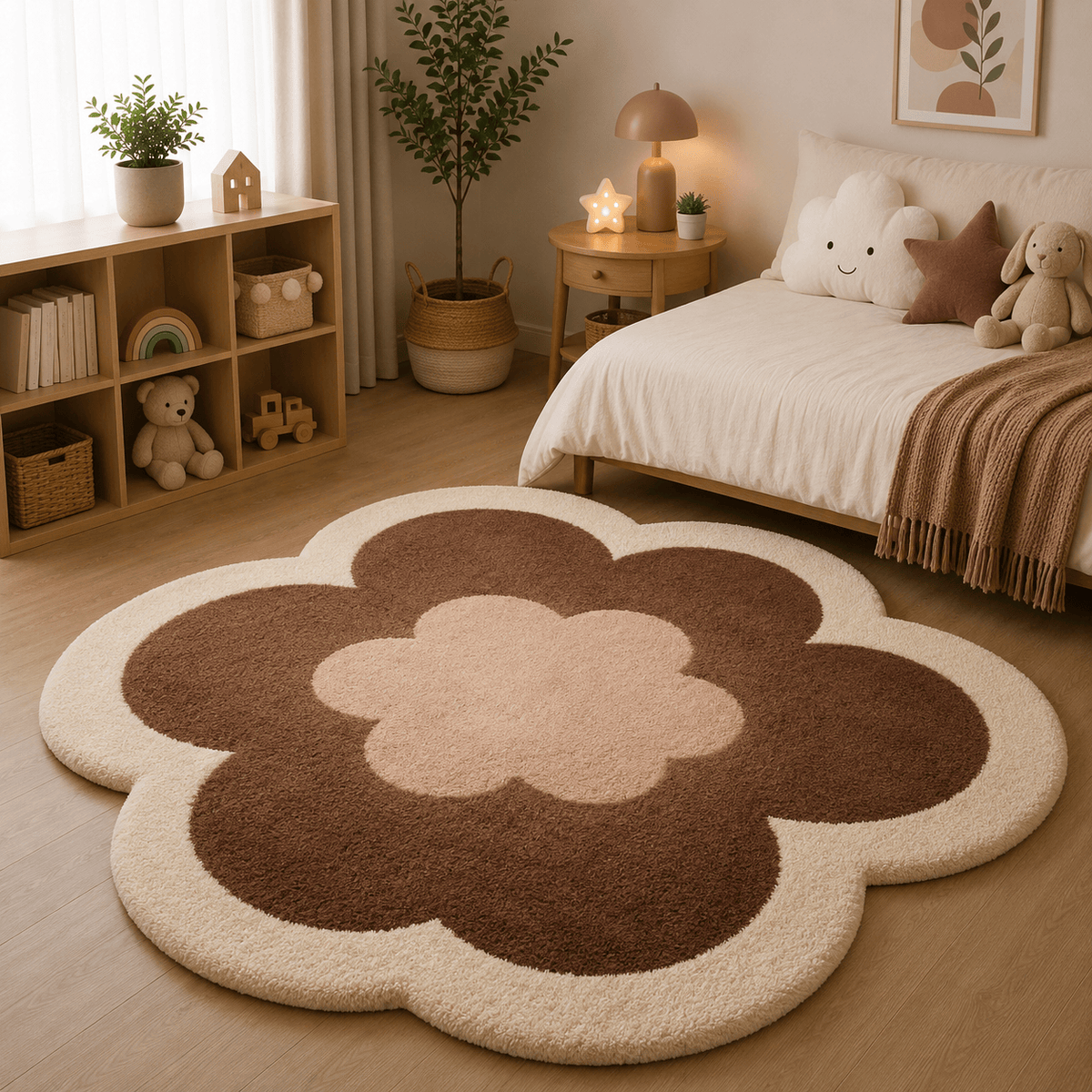 Ma boutique Tapis Fleur Forme Rose Et Crème