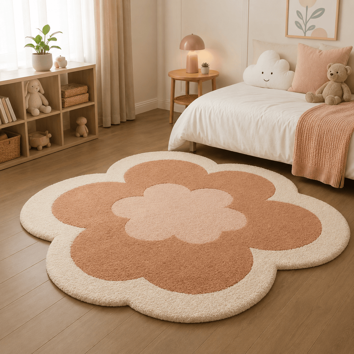 Ma boutique Tapis Fleur Forme Rose Et Crème